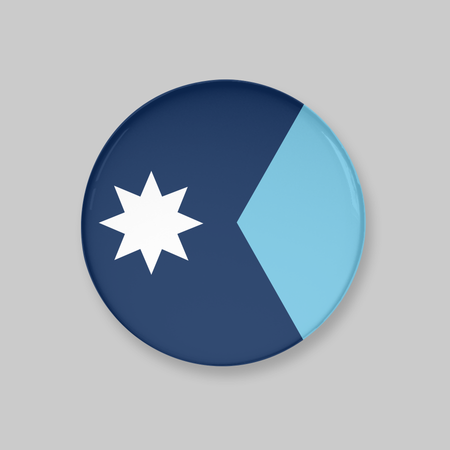 A round button with the Minnesota flag