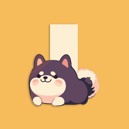 A black Shiba magnetic bookmark on a yellow backgroundr